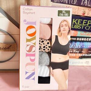 Joyspun Women's Cotton Boyshort Panties, 6-Pack, XL (16-18)